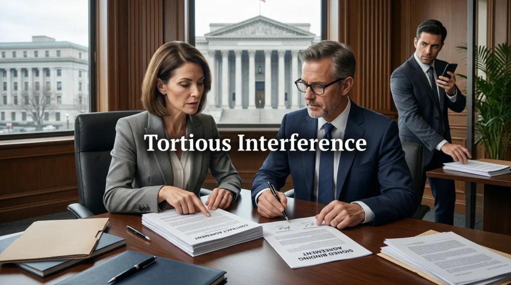 Tortious Interference Explained: The Complete Guide to Its Key Elements, Real-World Examples, Common Defenses, Legal Requirements, and Damages Under U.S. Law Tortious Interference
